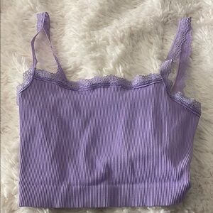Full Tilt Lavender Lace Trim Crop Top